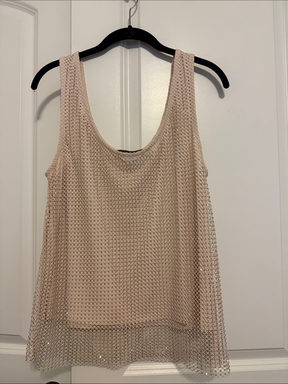 Beige Sleeveless Mesh Tank Top - Women